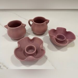 Rosemeade Pink Set of Two Candle Holders and Cream and Sugar